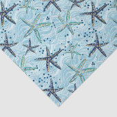 ライトブルーと金ゴールドヒトデの海波パターン 薄葉紙 (詳細)