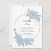 ライトブルーと金ゴールドフローラ結婚式招待状 招待状 (正面)