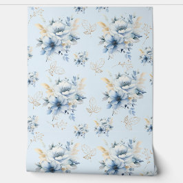 ライトブルーと金ゴールドフローラ 壁紙