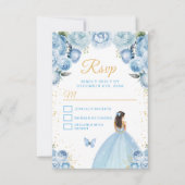 ライトブルーと金ゴールドブルネットヘアプリンセス 出欠カード (正面)