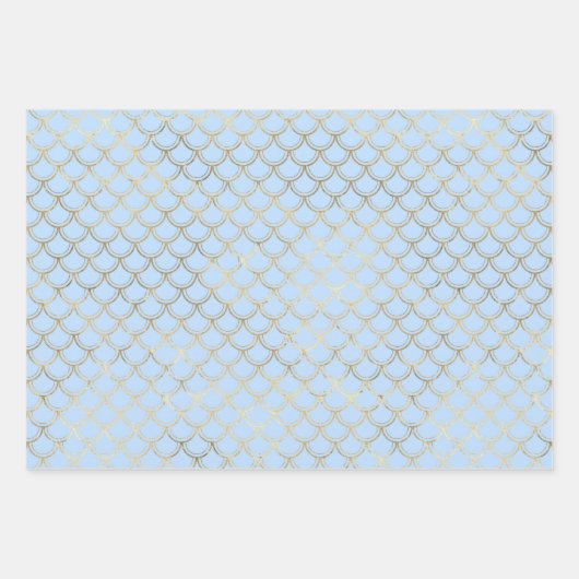 ライトブルーと金ゴールドマーメイドスケール海シームレス ラッピングペーパーシート (正面2)