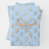 ライトブルーと金ゴールドマーメイドスケール海シームレス ラッピングペーパーシート (インサイチュ)