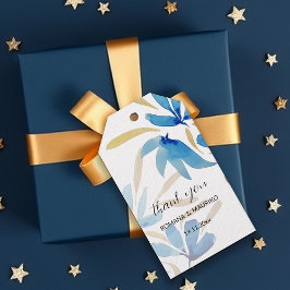 ライトブルーと金ゴールドワイルドフラワーウォータカラーアート ギフトタグ