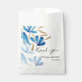 ライトブルーと金ゴールドワイルドフラワーウォータカラーアート フェイバーバッグ (正面)