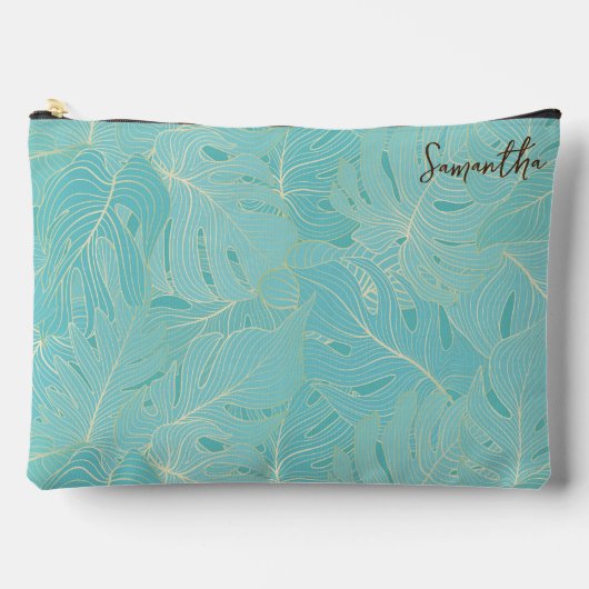 ライトブルーと金ゴールド抽象芸術パーム離れのパターン アクセサリーポーチ (正面)