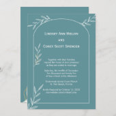 ライトブルーと金ゴールド結婚リーフ 招待状 (正面/裏面)