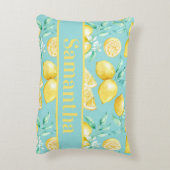 ライトブルーにかわいい黄色のレモンパターカスタムン アクセントクッション (裏面(縦))