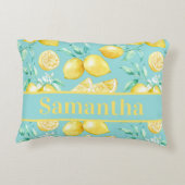 ライトブルーにかわいい黄色のレモンパターカスタムン アクセントクッション (裏面)