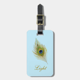 ライトブルーにピーコックの羽とカリグラフィー ラゲッジタグ