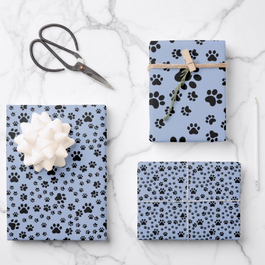 ライトブルーに黒い前足プリント ラッピングペーパーシート (正面)
