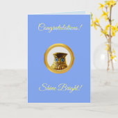 ライトブルーのお祝いにワイズフクロウ カード (黄色い花)