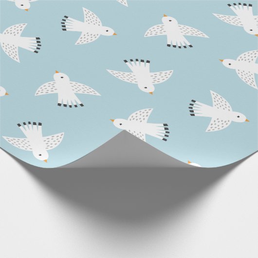 ライトブルーのかわいいカモメ ラッピングペーパー (角)
