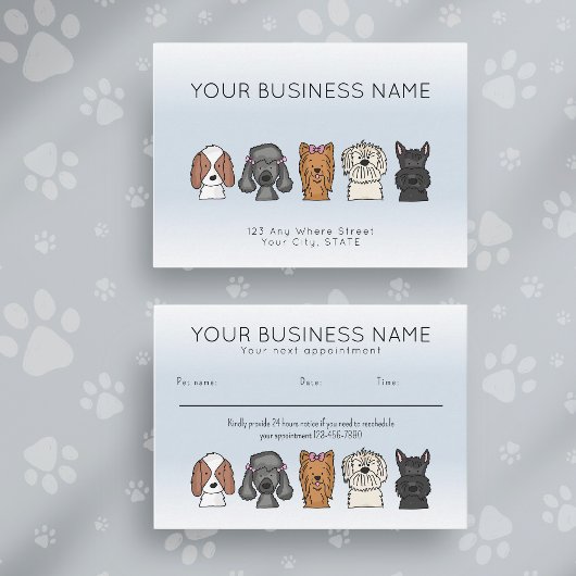 ライトブルーのかわいい犬の品種の予約カード 予約カード