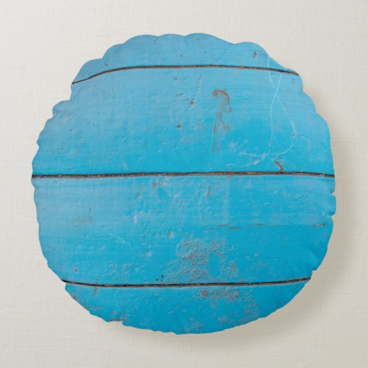 ライトブルーのアクアマリン新鮮なヴィンテージ木材ダスティフロ ラウンドクッション (正面)