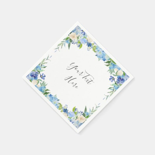 ライトブルーのアジサイの花のPARTY ペーパー スタンダードカクテルナプキン (角)