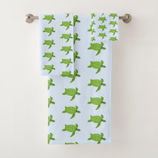 ライトブルーのウミガメ模様 バスタオルセット (インサイチュ)