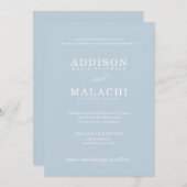 ライトブルーのエレガントなミニマルウェディング招待状 招待状 (正面/裏面)