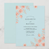 ライトブルーのエレガントな薔薇の結婚式 招待状 (正面/裏面)