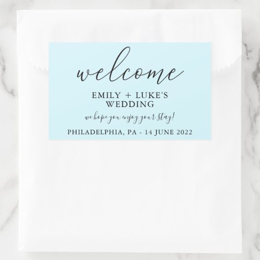 ライトブルーのカスタムウェディングウェルカム 長方形シール (バッグ)