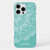 ライトブルーのカスタムマンダラアートパターン iPhoneケース (裏面)