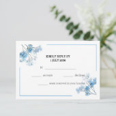 ライトブルーのガーデン 水彩フラワーの結婚式RSVP 出欠カード (スタンド正面)