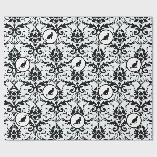 ライトブルーのキャットダマスク ラッピングペーパー (フラット)