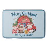 ライトブルーのキュートなクリスマスファーム動物たち バスマット (正面)