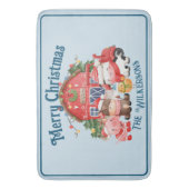 ライトブルーのキュートなクリスマスファーム動物たち バスマット (正面縦)