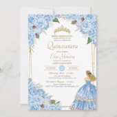 ライトブルーのキンチアネラ・エレガントドレス・ローズ・フローラルI 招待状 (正面)