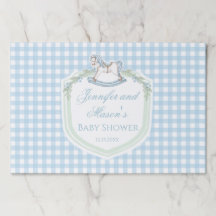 ライトブルーのギンガフランスのムの馬紋赤ちゃんシャワー