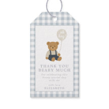 ライトブルーのギンガムテディベアベイビーシャワー