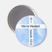 ライトブルーのクリスチャン十字聖書聖句ヒーリング マグネット (正面/裏面)