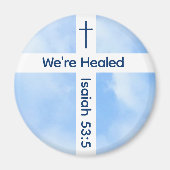 ライトブルーのクリスチャン十字聖書聖句ヒーリング マグネット (正面)