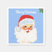ライトブルーのクリスマスサンタクロースHO HO HO スタンダードカクテルナプキン (正面)