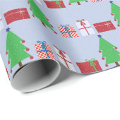 ライトブルーのクリスマスツリーとギフト ラッピングペーパー (ロールコーナー)