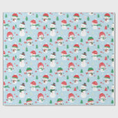 ライトブルーのクリスマスツリーを持つかわいい小さな雪だるま ラッピングペーパー (フラット)