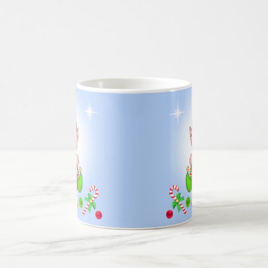 ライトブルーのクリスマス小妖精や小人&クリスマスボール コーヒーマグカップ (中央)