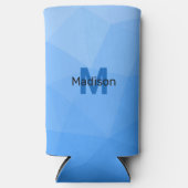 ライトブルーのグラデーションジオメトリメッシュパターンモノグラム スリム缶クーラー (正面)