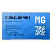 ライトブルーのグラデーション幾何学的メッシュパターンQRコード マグネット名刺 (正面)