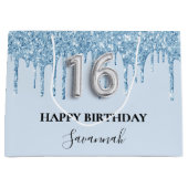 ライトブルーのグリッタードリップス名Sweet 16 ラージペーパーバッグ (正面)