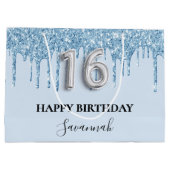 ライトブルーのグリッタードリップス名Sweet 16 ラージペーパーバッグ (裏面)