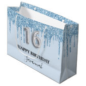ライトブルーのグリッタードリップス名Sweet 16 ラージペーパーバッグ (正面アングル)