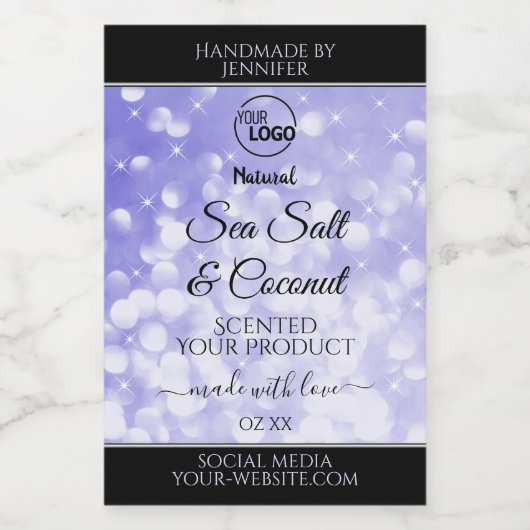 ライトブルーのグリッター製品パッケージロゴラベル フードラベル (シングルラベル)