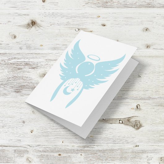 ライトブルーのグリーティングカードに天使 カード