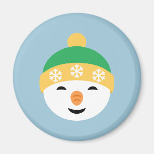 ライトブルーのグリーンハットのクリスマス雪だるま マグネット