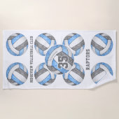 ライトブルーのグレーのチームカラー名バレーボール ビーチタオル (正面)