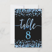 ライトブルーのコンフェッティテーブルナンバー席次表 招待状 (正面)