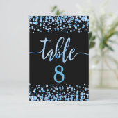 ライトブルーのコンフェッティテーブル番号席次表 招待状 (スタンド正面)