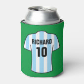 ライトブルーのサッカーシャツインストライプクーラーボックス 缶クーラー (缶正面)