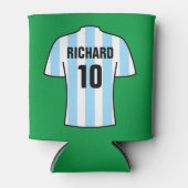 ライトブルーのサッカーシャツインストライプクーラーボックス 缶クーラー (正面)